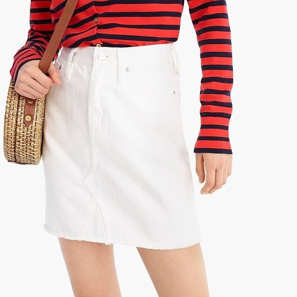 J. Crew Raw Hem Denim Skirt, White - Picture 1 of 8